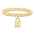 Gold over sterling bead stretch bracelet with padlock charm, “Made in Italy” engraving