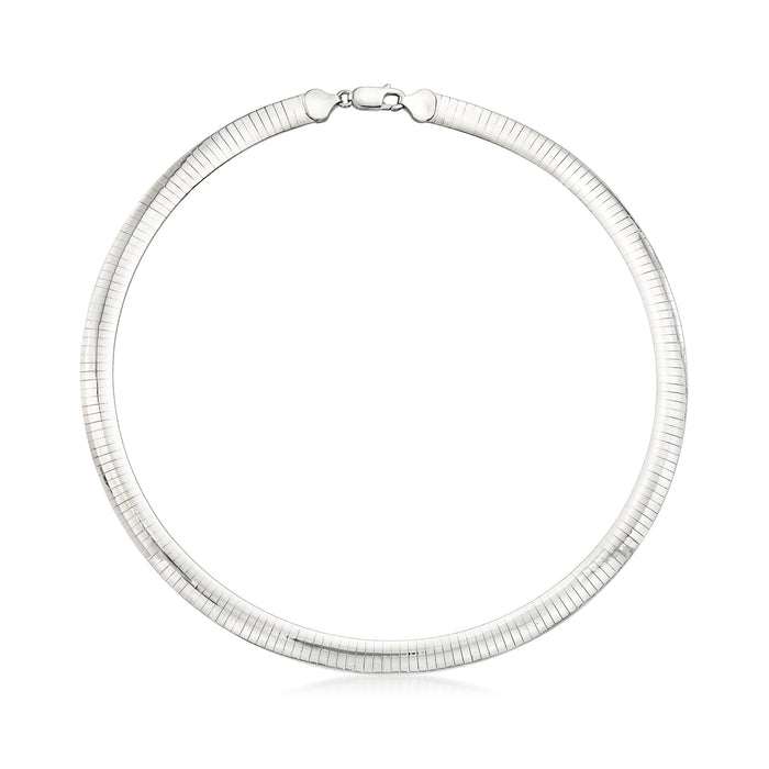 Sterling silver omega chain necklace, ribbed 8mm links, round profile
