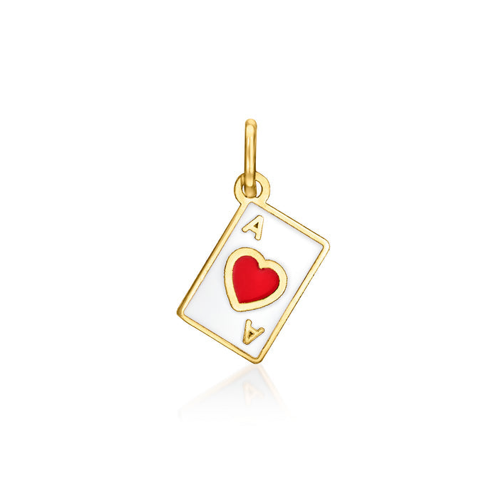 14kt yellow gold card charm with multicolor enamel ace of hearts dangle
