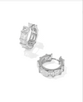 Jamie Huggie Earrings, Silver Metal White CZ