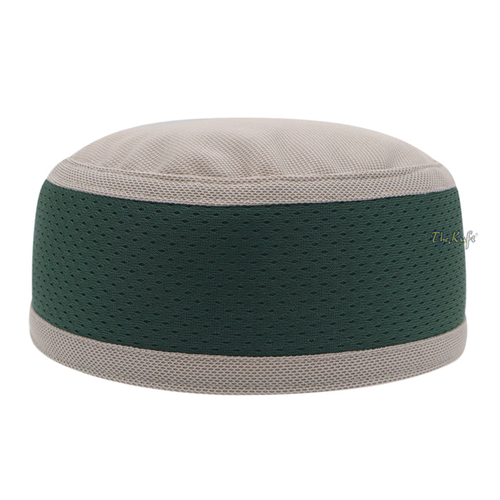 Light Khaki and Dark Green Madun Vented Top Pliable Two-Color Round Kufi Hat