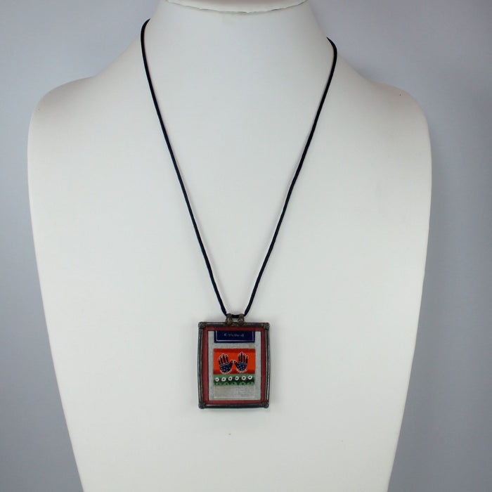 Lotus Hands Lord Vishnu Pendant Necklace Artisan neck view
