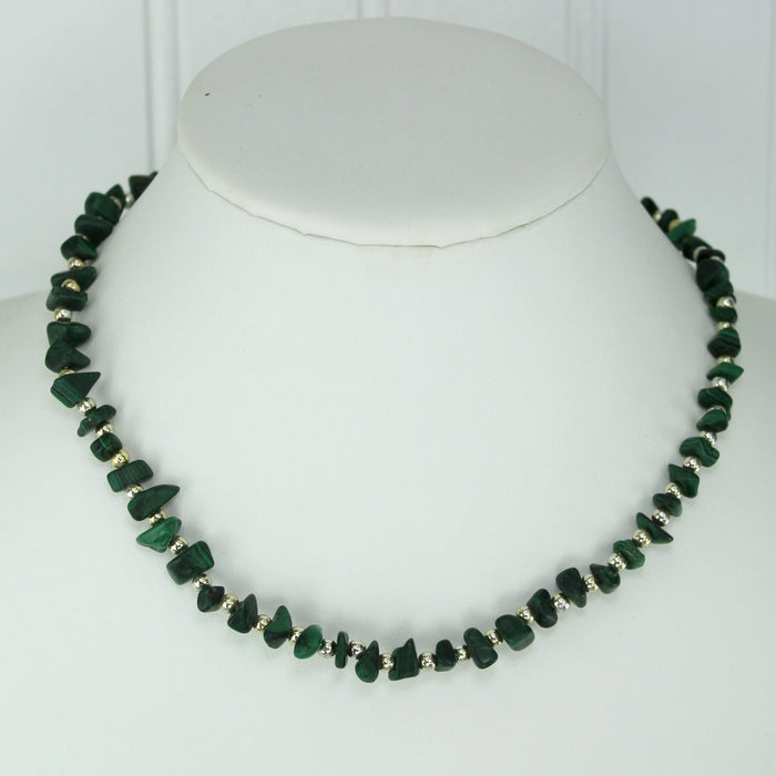 Malachite Chip Silver Bead Necklace