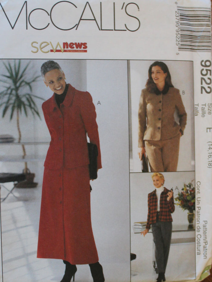 McCalls 9522, Misses Jacket, Skirt, Pants, Uncut Sewing Pattern