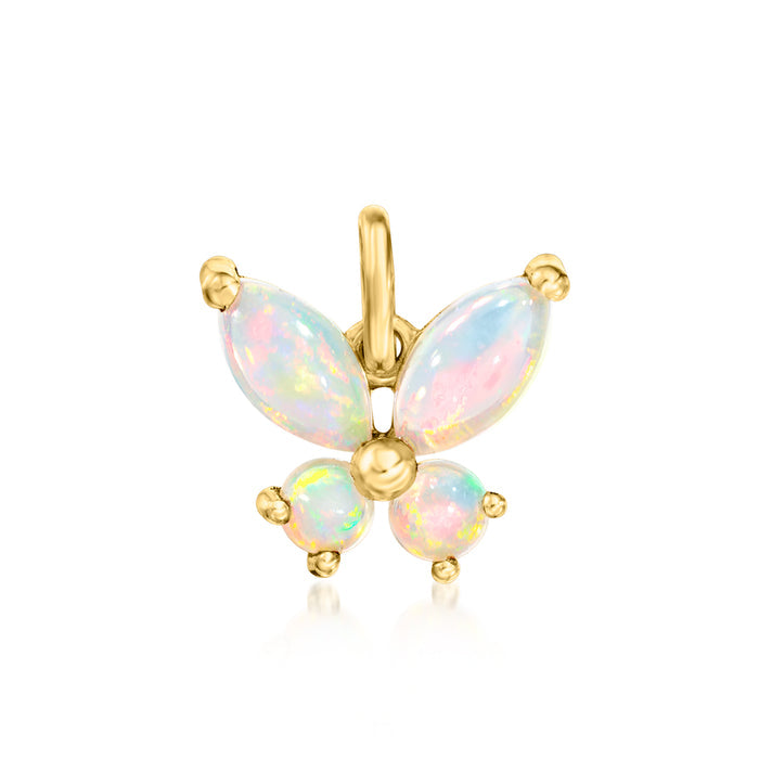 14kt yellow gold butterfly charm with opal-like iridescent wings, round bail