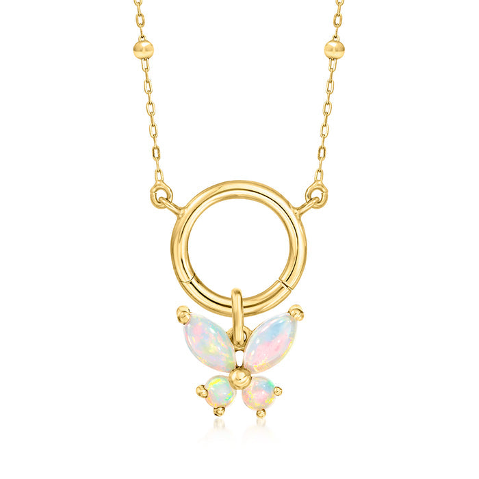 14kt yellow gold open-ring charm necklace with opal-like butterfly wings