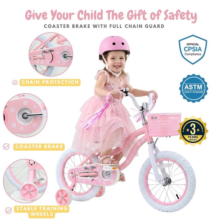 Pink / Blue Girls Bike for Kids with Training Wheels, Basket | BS-AZ0285