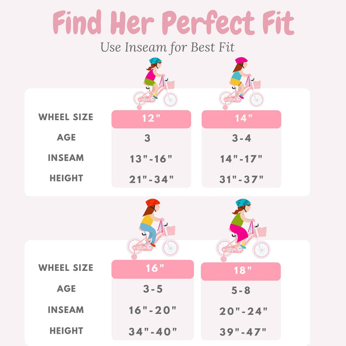 Pink / Blue Girls Bike for Kids with Training Wheels, Basket | BS-AZ0285