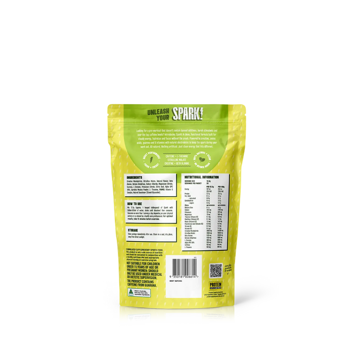 Protein Supplies Australia Spark Pre Workout Sour Apple 250g — back product image