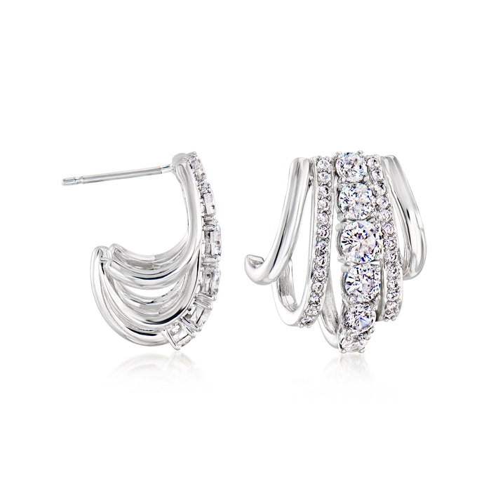 Rhodium-plated multi-hoop earrings with round CZ stones, shown in a pair