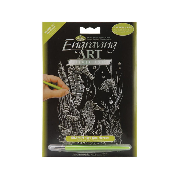 Sea Horse Craft | Sea Horse Art Kit | Mini Engraving Art Kit - Silver Foil - Sea Horses - 5"X7" (norsilmin1013t)