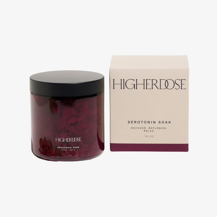 HigherDOSE Serotonin Soak jar with its box