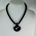 Striking Black Pendant Necklace Mod Design Rhinestones