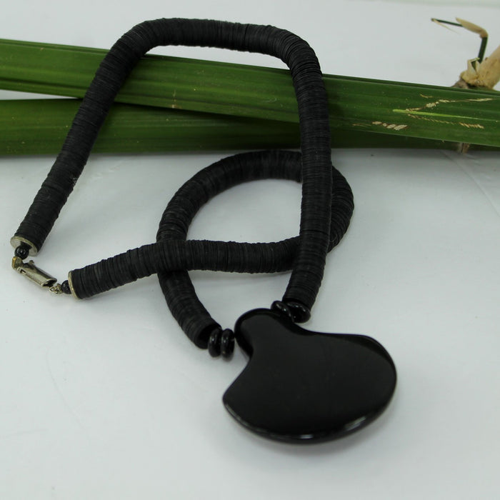 Striking Black Pendant Necklace Mod Design Rhinestones reverse