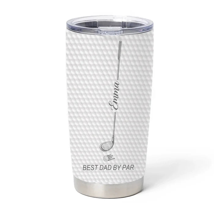 The Best Dad by Par - Personalized Tumbler, Custom Kids' Name Golf Water Bottle, Father's Day Gift for Dad