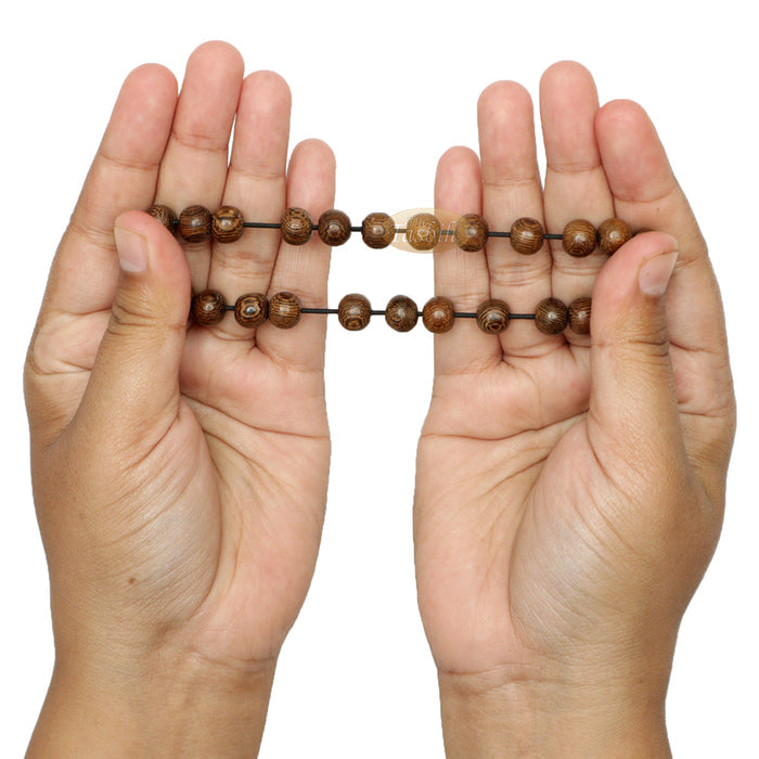 Wood Bead Bracelet - Tropical Johar Asian Wenge Beads with Black Elastic 7 mm Unisex 7.5-8 inch Prayer Bracelet