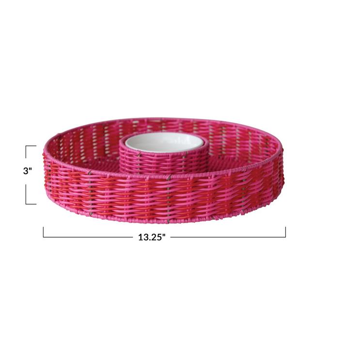 Woven Plastic Chip & Dip Basket w/ 18 oz. Removable White Ceramic Bowl